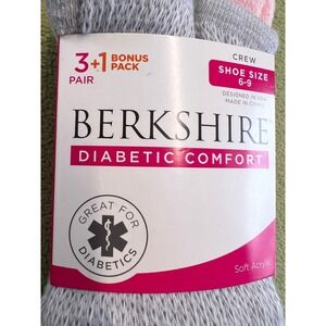 Diabetic Comfort Crew Socks 3+1 Bonus Pack NWT Shoe Size 6-9 Soft Acrylic